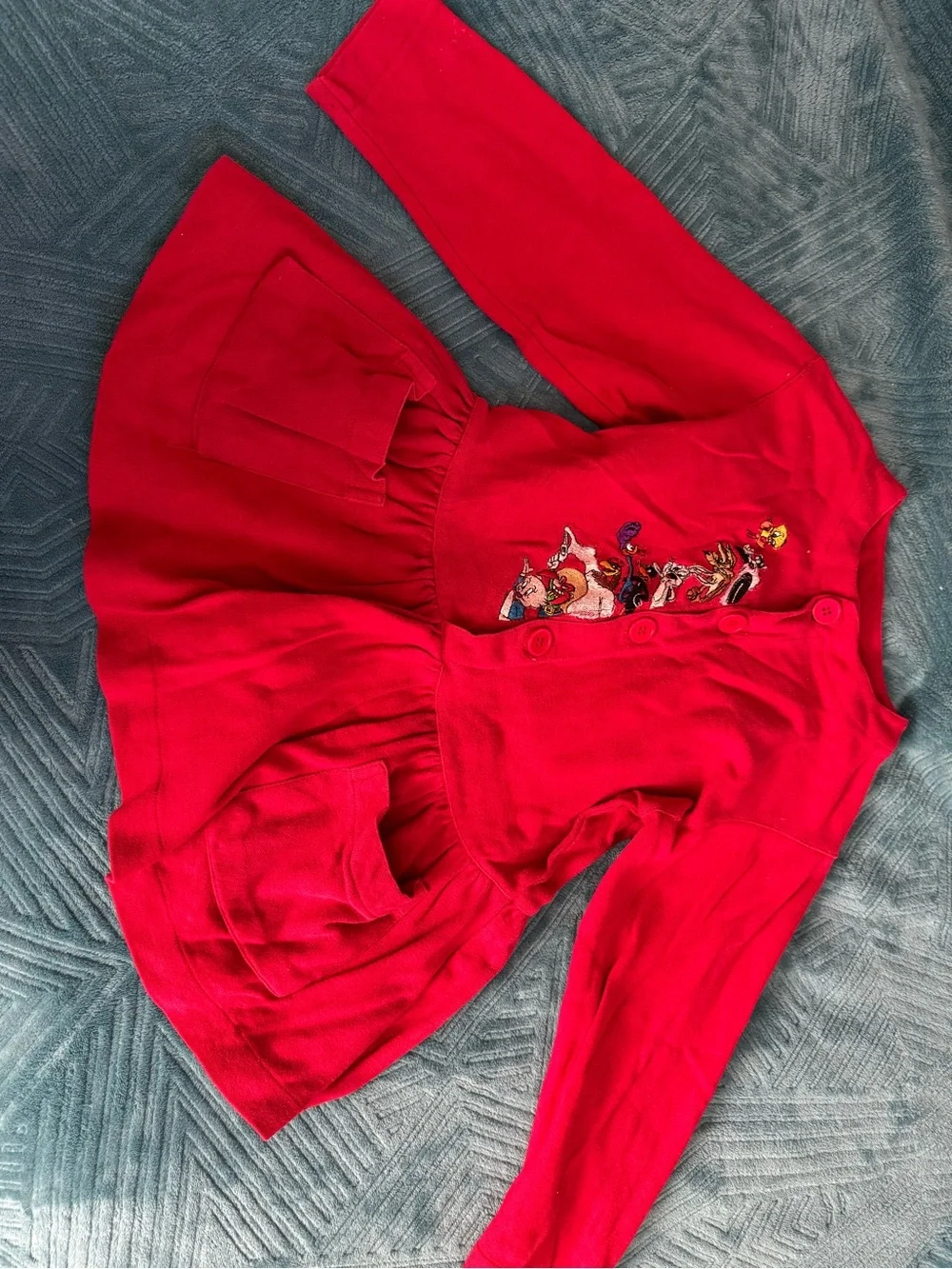 Looney tune Red Knit Button Front Peplum Cardigan